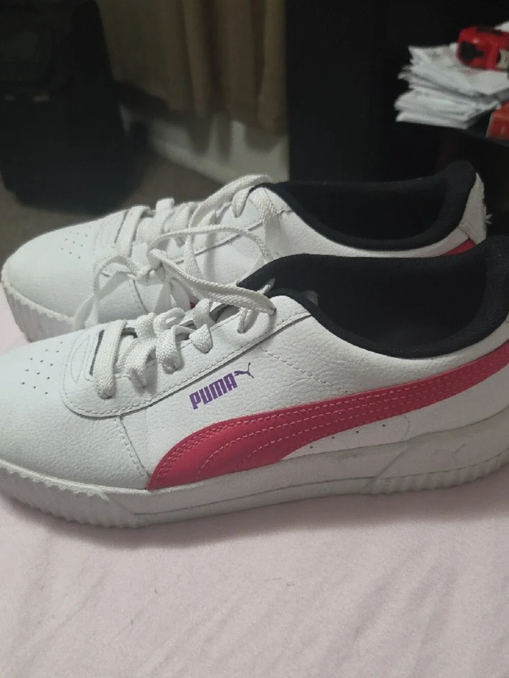 Puma White Sneakers with Pink and Purple Accents